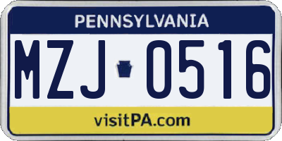 PA license plate MZJ0516