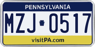 PA license plate MZJ0517
