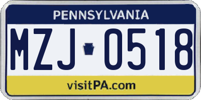 PA license plate MZJ0518