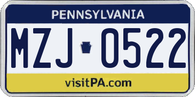 PA license plate MZJ0522