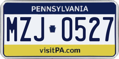 PA license plate MZJ0527