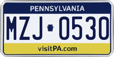 PA license plate MZJ0530