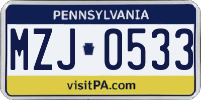 PA license plate MZJ0533