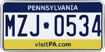PA license plate MZJ0534