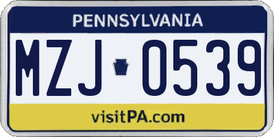 PA license plate MZJ0539