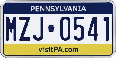 PA license plate MZJ0541