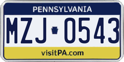 PA license plate MZJ0543