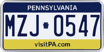 PA license plate MZJ0547