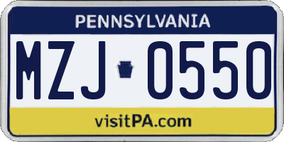 PA license plate MZJ0550