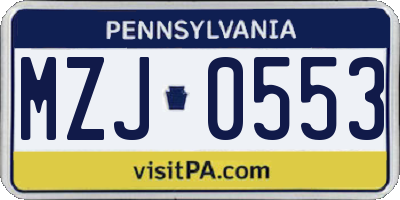 PA license plate MZJ0553