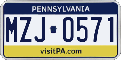 PA license plate MZJ0571