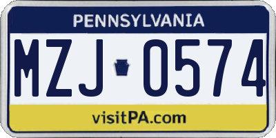 PA license plate MZJ0574