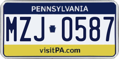 PA license plate MZJ0587