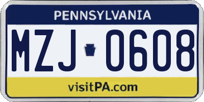 PA license plate MZJ0608