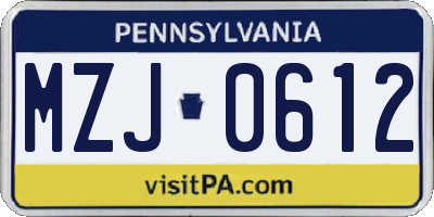 PA license plate MZJ0612