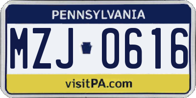 PA license plate MZJ0616