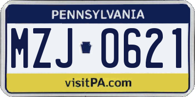 PA license plate MZJ0621