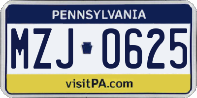 PA license plate MZJ0625