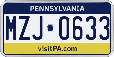 PA license plate MZJ0633