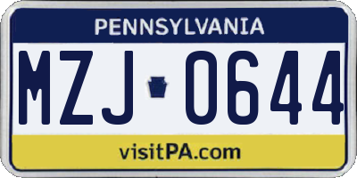 PA license plate MZJ0644