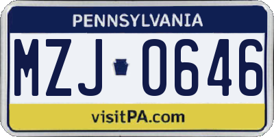 PA license plate MZJ0646