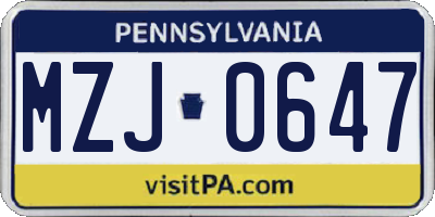 PA license plate MZJ0647