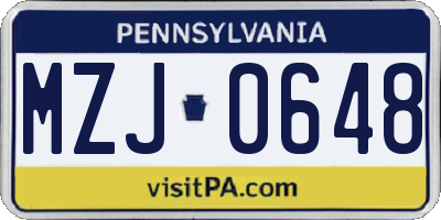 PA license plate MZJ0648