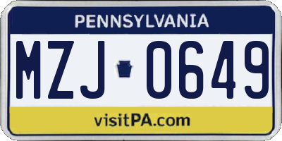 PA license plate MZJ0649