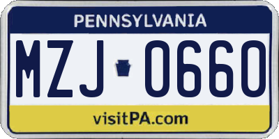 PA license plate MZJ0660