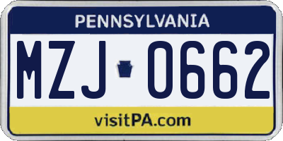 PA license plate MZJ0662