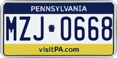 PA license plate MZJ0668