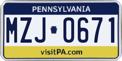 PA license plate MZJ0671