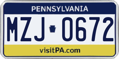 PA license plate MZJ0672