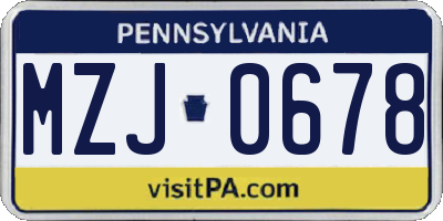 PA license plate MZJ0678