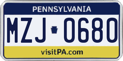 PA license plate MZJ0680