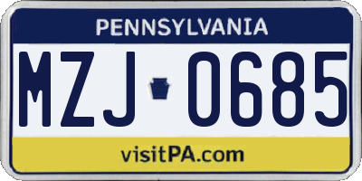 PA license plate MZJ0685