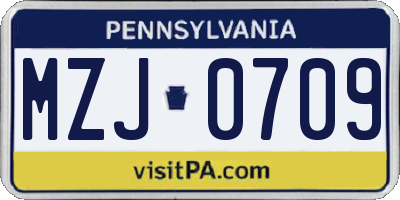 PA license plate MZJ0709