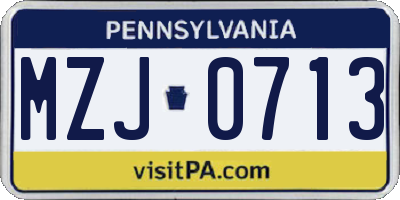 PA license plate MZJ0713