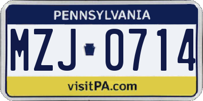 PA license plate MZJ0714