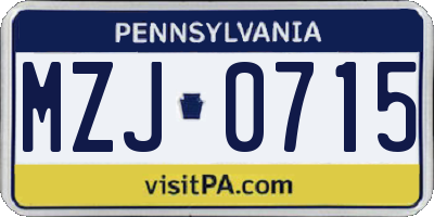 PA license plate MZJ0715