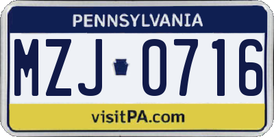 PA license plate MZJ0716