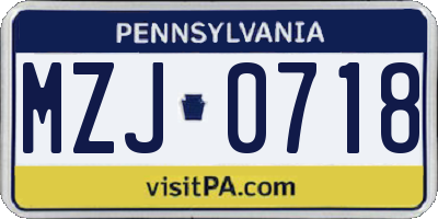 PA license plate MZJ0718