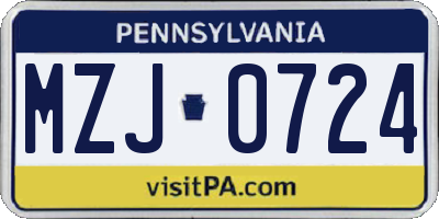 PA license plate MZJ0724