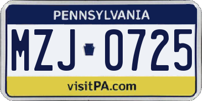 PA license plate MZJ0725