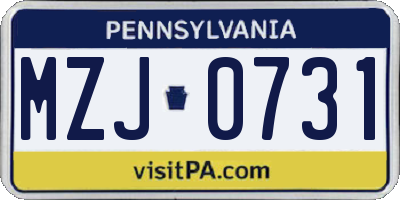 PA license plate MZJ0731