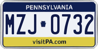 PA license plate MZJ0732