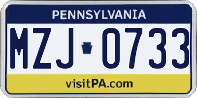 PA license plate MZJ0733