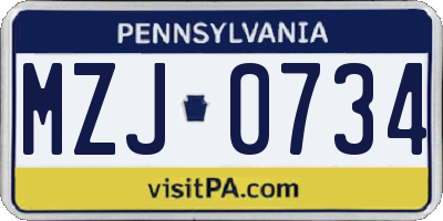 PA license plate MZJ0734