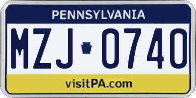 PA license plate MZJ0740