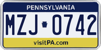 PA license plate MZJ0742